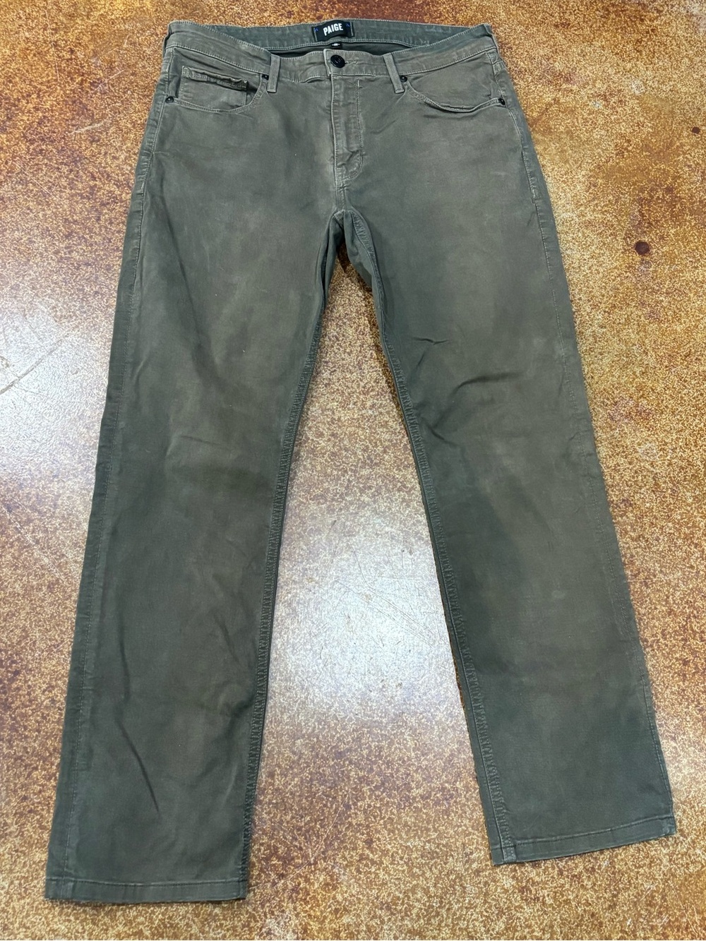 PAIGE Normandie Men’s 32 Straight Leg Stretch Jeans Olive Made in USA